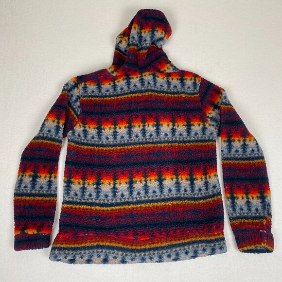 Brooklyn Cloth Fleece Aztec Native Geometric Sunset Print Color Striped Hoodie - Picture 2 of 11